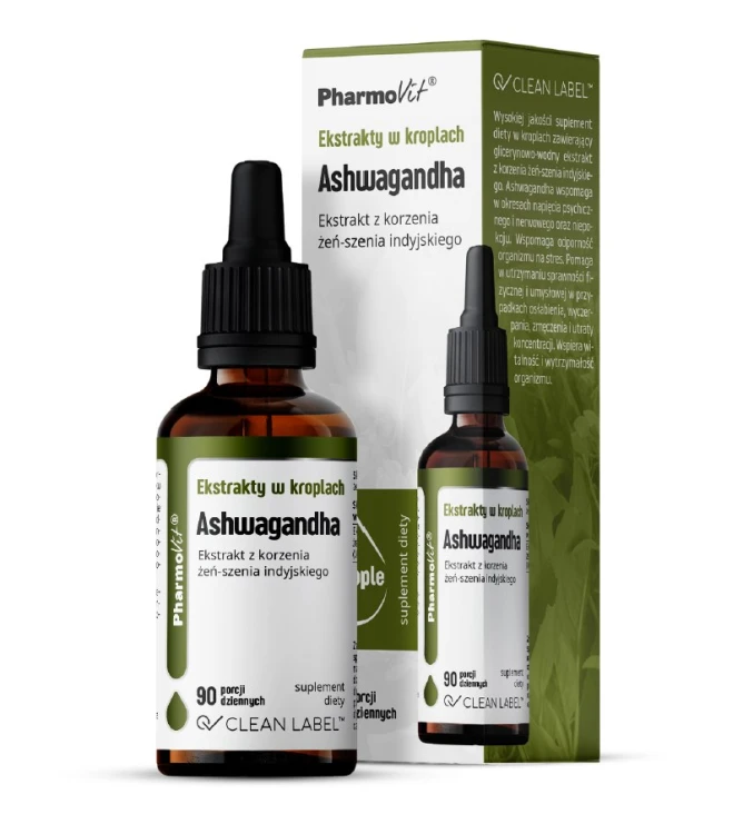 EKSTRAKTY W KROPLACH ASHWAGANDHA BEZGLUTENOWE 30 ml - PHARMOVIT (CLEAN LABEL)