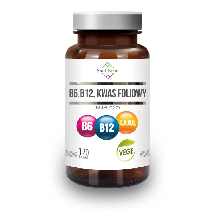 WITAMINA B6 + B12 + KWAS FOLIOWY 120 KAPSUŁEK - SOUL FARM