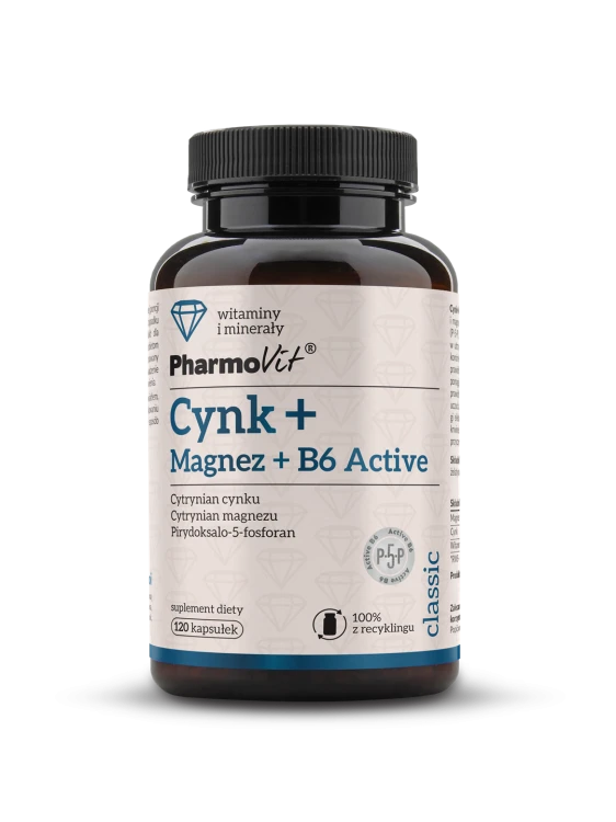 CYNK + MAGNEZ + WITAMINA B6 ACTIVE BEZGLUTENOWY 120 KAPSUŁEK - PHARMOVIT (CLASSIC)