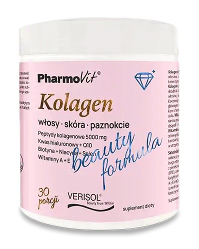 KOLAGEN O SMAKU BRZOSKWINIA - BANAN BEAUTY FORMULA BEZGLUTENOWY W PROSZKU 174 g - PHARMOVIT