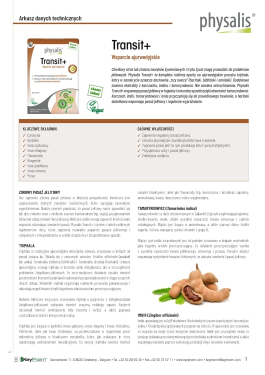 TABLETKI NA WSPARCIE PRACY JELIT (TRANSIT+) 60 szt. - PHYSALIS