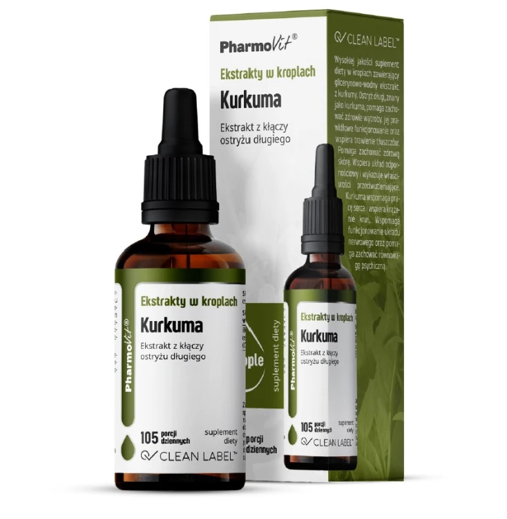 EKSTRAKTY W KROPLACH KURKUMA BEZGLUTENOWE 30 ml - PHARMOVIT (CLEAN LABEL)
